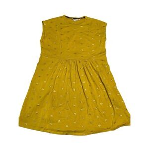 Boden Melinda Jersey Dress Gold Foil Floral Mustard Yellow US 10R UK 14R Pockets